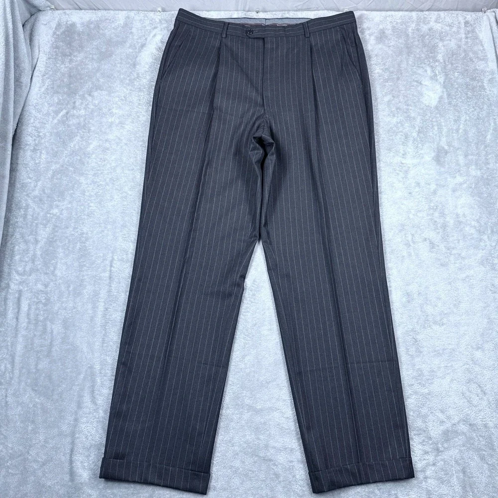 Hickey Freeman Loro Piana Tasmanian 150s Wool Suit 42L Blazer 36x32 Pants Stripe